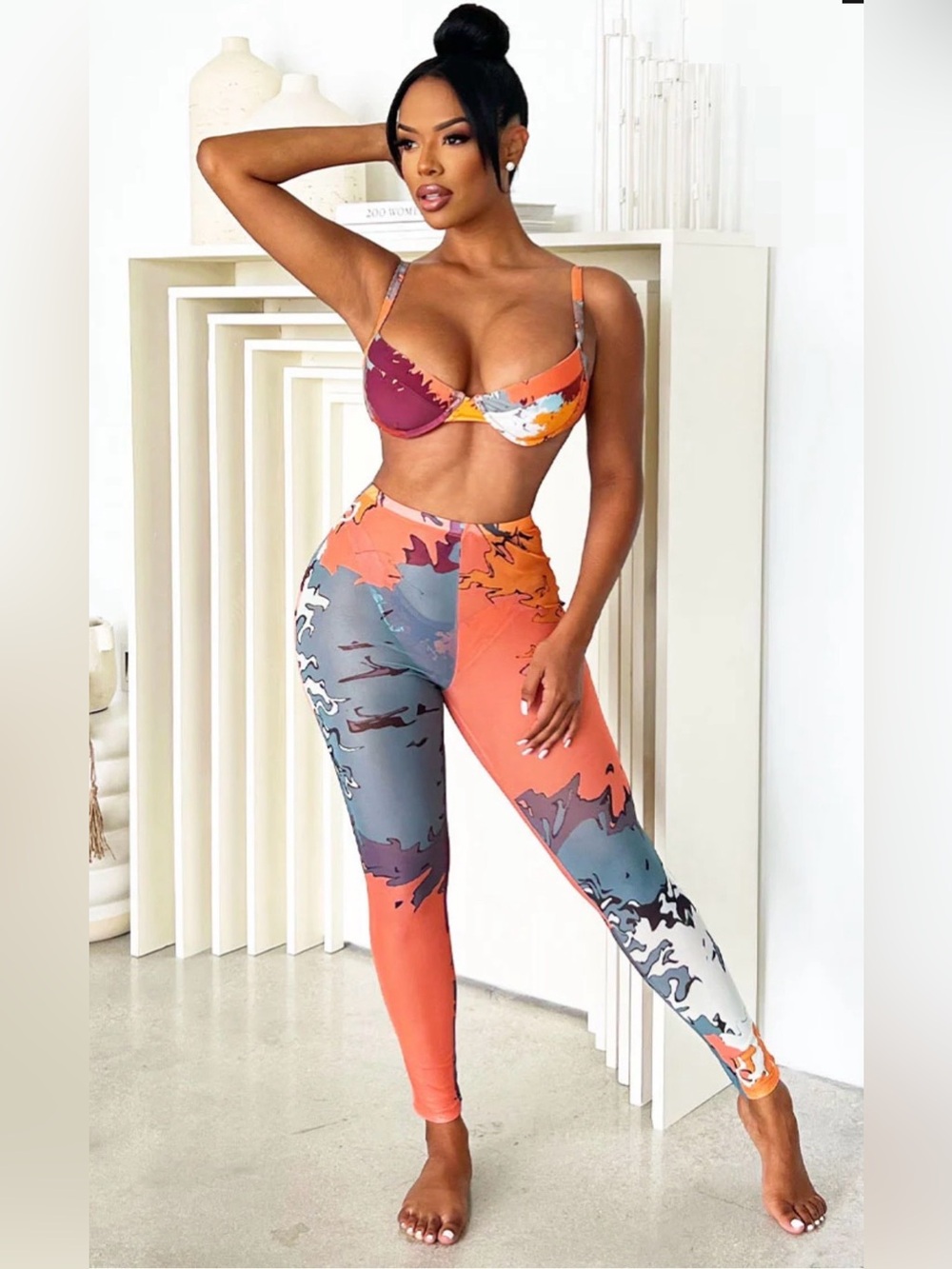 Women's Coral & Gray Printed Swim Coverup pants